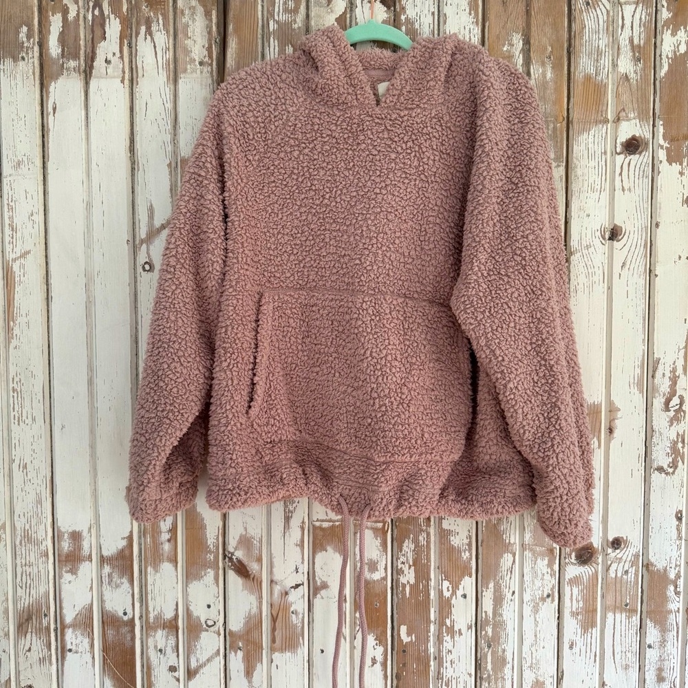 American Eagle Cozy Sherpa Fleece Hoodie, Mauve Pink, Large